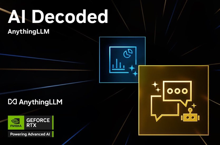 CLXGaming's tweet photo. 📋 Meet Agentic AI: Your ultimate taskmaster.
From managing schedules to automating workflows, Agentic AI is powered by your @NVIDIA_AI_PC with apps like @AnythingLLM for blazing speed and privacy. 🔐
💻 Check out this week's #AIDecoded blog:
https://t.co/BLmuR9GjOT https://t.co/6v6kOcYqiY