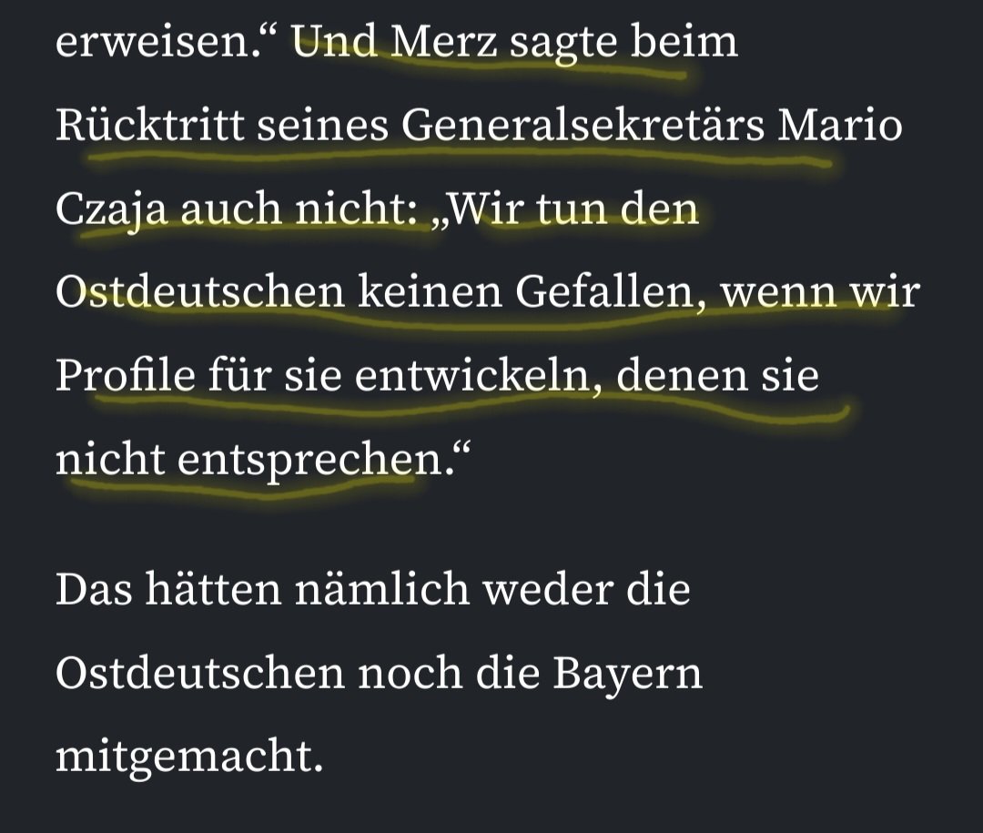 Merz: "Wir tun den Frauen keinen Gefallen, wenn wir Profile entwickeln, denen sie nicht entsprechen.“ Und: „Für mich kommt Qualifikation vor Geschlecht.“

Niemand stellt aber die Bayernquote in der Union infrage, deren gescheiterte Verkehrsminister oder die Ostquote.