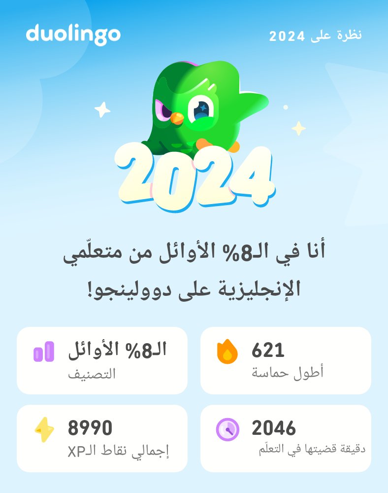 ayoub48623226's tweet photo. انظر إلى كل ما تعلّمته على دوولينجو في 2024! #Duolingo365 https://t.co/P0ZqGQJQgD