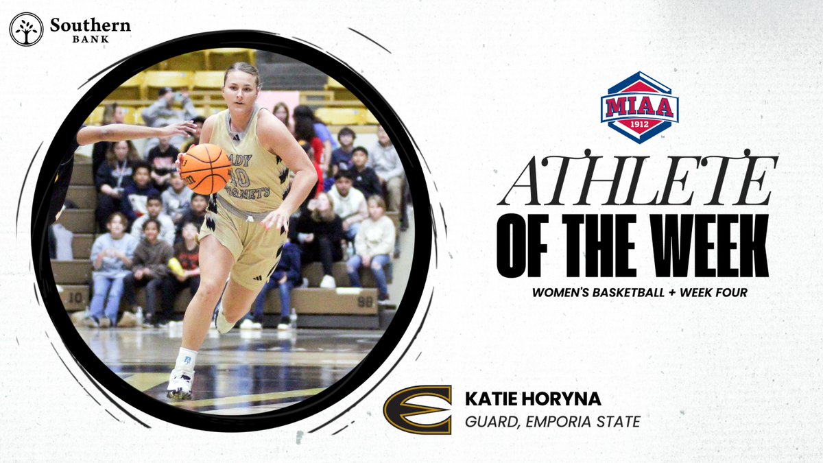 Emporia State's Katie Horyna was been named our newest MIAA 𝙒𝙊𝙈𝙀𝙉'𝙎 𝘽𝘼𝙎𝙆𝙀𝙏𝘽𝘼𝙇𝙇 𝘼𝙏𝙃𝙇𝙀𝙏𝙀 𝙊𝙁 𝙏𝙃𝙀 𝙒𝙀𝙀𝙆, presented by <a href="/Southernbank1/">Southern Bank</a> 🏀⤵️

📰 tinyurl.com/32pynacj
#BringYourAGame