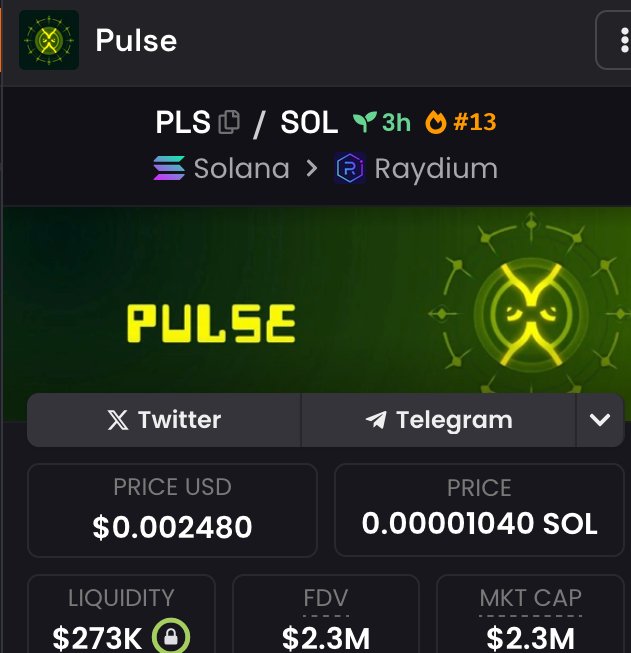 $PLS Pulse has the best AI story I've ever heard

The AI agent deployed the coin and burnt the supply

This will send to over 10M+ easy

dexscreener.com/solana/7cpgubf…