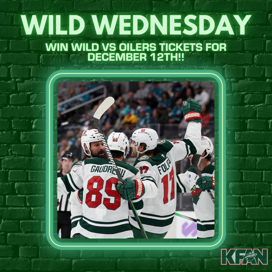 KFAN1003's tweet image. It's a #KFANWildWednesday on the FAN and we want to give YOU a chance to win #mnwild vs Oilers tickets!
To enter:
🏒Follow @KFAN1003
🏒Like and Share this post
🏒Tag a friend in the comments you'd take to the game!

Winners will be DM'd by this account tomorrow morning!
