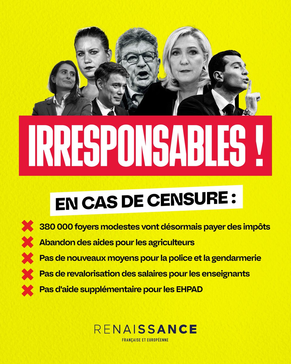 Même s'il est loin d'être parfait, rejeter le budget, en censurant le Gouvernement, c'est préférer la tactique politique à l'interêt des Français.

Vraiment pas à la hauteur de la situation.