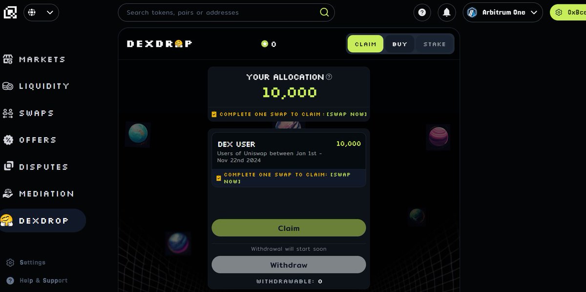 organictrade1's tweet photo. 🚨FREE Airdrop offered by #DexDrop 🪂🚀
Eligibility:
◈ You have used Uniswap at least once between January 1st and November 22nd on Ethereum, Base, Arbitrum One, Optimism, Binance Chain, or Polygon.
◈ You have completed at least one swap on Joint Exchange.
◈ Link: https://t.co/r5BtNhNVcI
***Claim opening soon