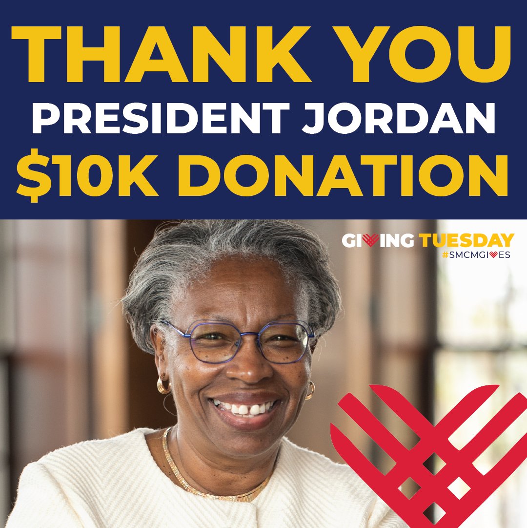 Congratulations and THANK YOU to President Tuajuanda Jordan, for being the FIRST donor this Giving Tuesday. President Jordan's generous $10,000 donation gives us incredible momentum as we launch Giving Tuesday at SMCM!
