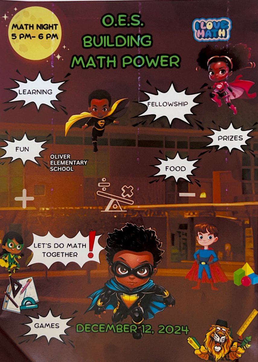 O.E.S. Building Math Power !!!
Math Night 2024!!!
Teamwork Makes the Dream Work!
Oliver Elementary School Lions
Birmingham City Schools