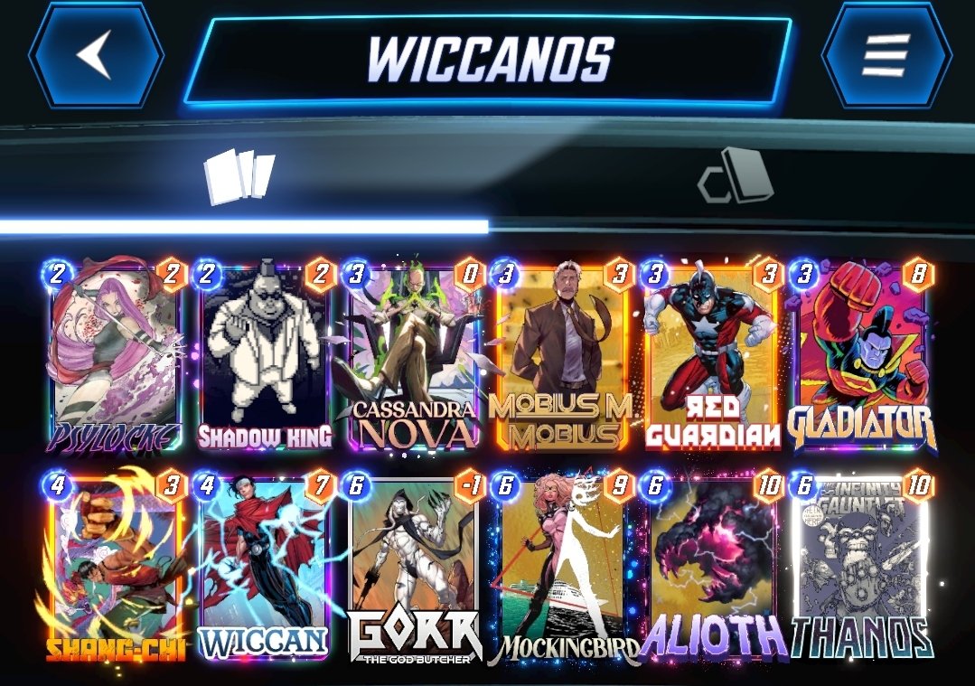 GuyFromTomorrow's tweet image. Monthly @MARVELSNAP update:

Got to #6 global #2 Americas on the Deadpool Diner leaderboard and converted 1-out-of-1 infinity conquest with the Wiccan Thanos list from @snapjudgecast vid. Loving it dearly.