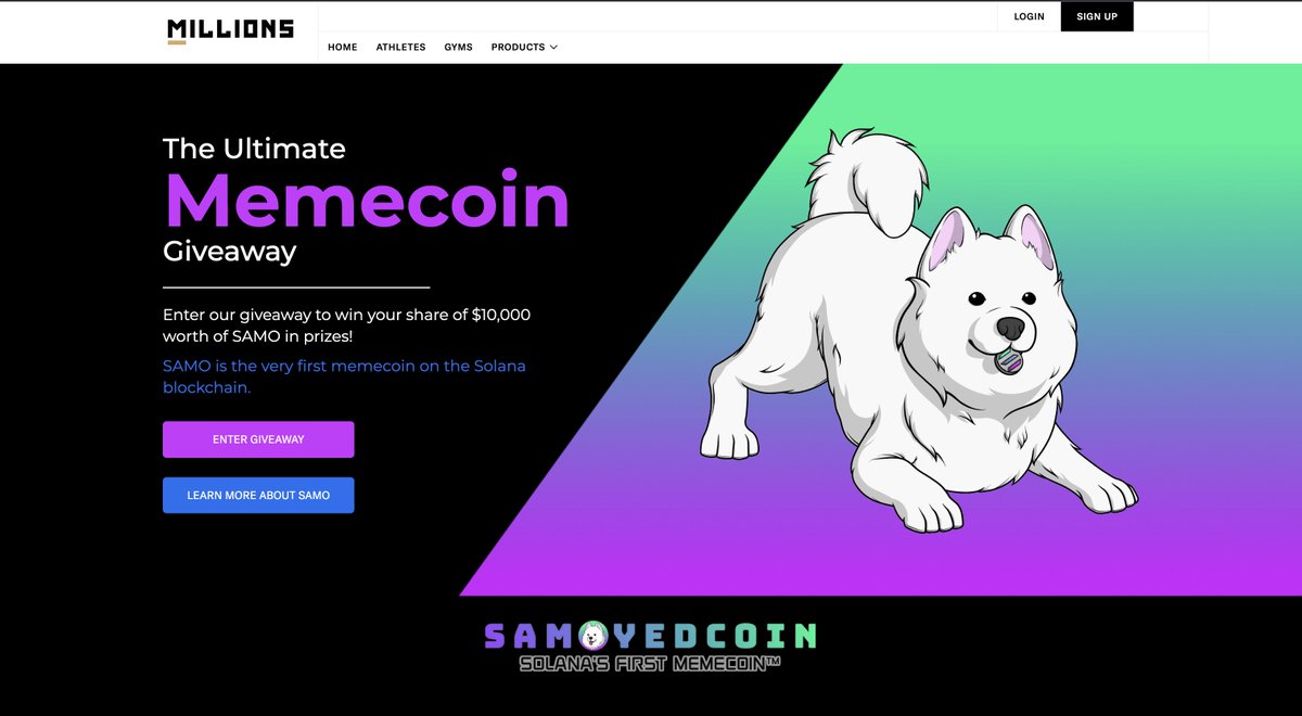 WHO WANTS $10,000 WORTH OF $SAMO?! 🤑

To celebrate our recent milestones and BIG wins, we're giving away $10K in $SAMO.😱

Want a chance to win?! It's EASY! 💰

Click the link below, enter your name &amp; email, and pick from 11 different ways to enter!👇
follow.millions.co/samo-giveaway