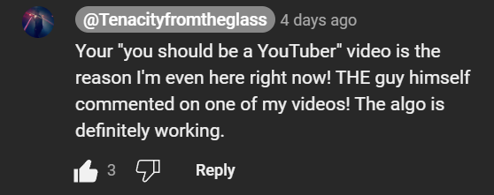 Just received this reply to a comment I left on someone else's video WHAT IS MY LIFE