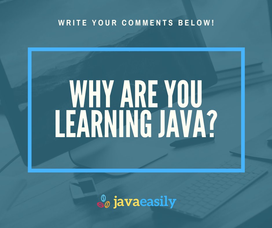 JavaEasily's tweet image. Why are you learning Java? ❓

What brought you to the Java platform?  Why are you learning this?  I love to know what kicks people into action with Java - let me know in the comments!

#javabeginner #java #javaeasily