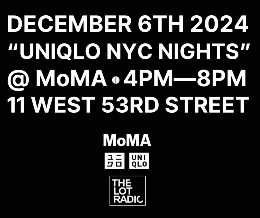 sgld's tweet image. 12.06.24 —

i’ll be closing out the evening with a set that’ll be full of gems for MoMA x uniqlo “NYC NIGHTS” from 6pm-8pm. 

for more info on how to attend, hit the link: moma.org/calendar/event…