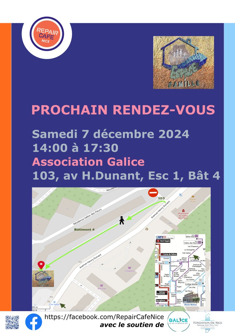 Rejoignez nous samedi pour un nouvel atelier, 103 avenue Henry Dunant Bâtiment 4, Escalier 1. Apportez-vos objets transportables en panne, et avec l'aide de nos bénévoles, réparons-les ensemble !