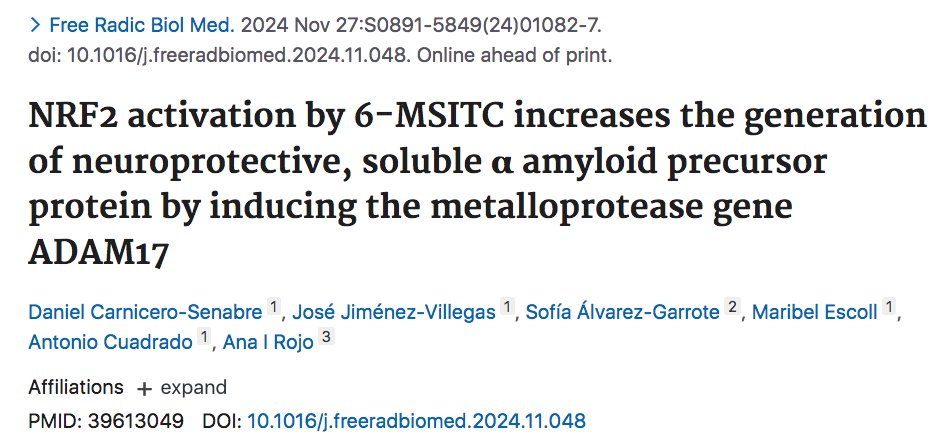 📢 Nuestros compañeros del grupo Estrategias de Neuroprotección en Enfermedades Neurodegenerativas <a href="/NRF2LabIIB/">NRF2LabIIBm</a> del #IIBmCSICUAM liderados por Ana I. Rojo tienen un nuevo artículo 👏👏👏

Echa un 👀 👇👇