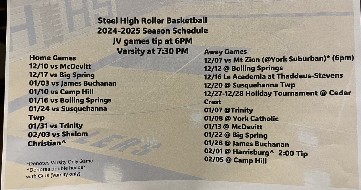 SteelHighBall's tweet image. 2024-2025 Roller Basketball Schedule