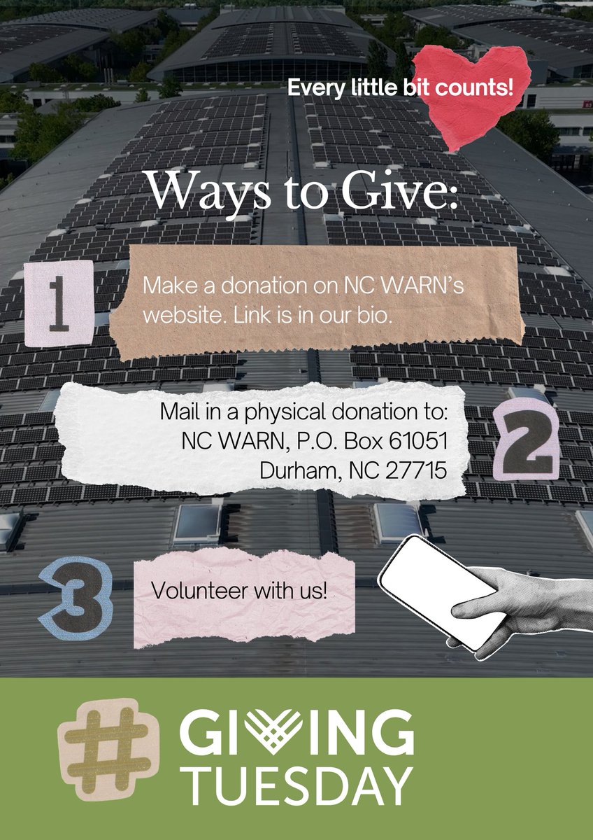 NCWARN's tweet photo. Join the climate justice movement with NC WARN this #GivingTuesday 

Over 92% of our funding comes from individuals and families. Your gift of any amount is greatly appreciated and tax-deductible! Donate at❤️https://t.co/yNMdgMHvnn https://t.co/iq3MhXwH2H