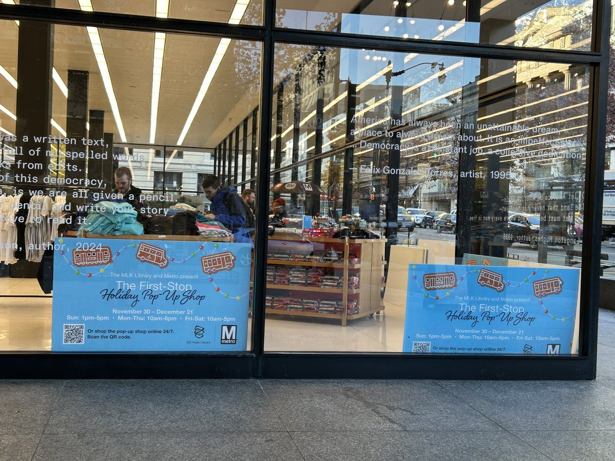 wmataGM's tweet photo. Stopped by and picked up some great Metro merch @wmata Holiday Pop-up shop @dccl. Been busy for 3 days but still lots of fun things available to show #yourmetro Pride including some limited edition sweaters. The team is having fun interacting with customers so pls say hi. #wmata https://t.co/vuRuVGIAdg