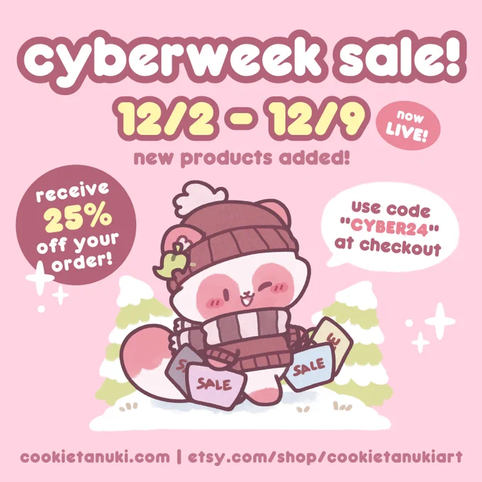 ✨ my cyberweek sale is now LIVE! ✨

use code "CYBER24" for 25% off your order, now through next monday! offer available on both st♡refronts :3

a few new products have also been added!! 