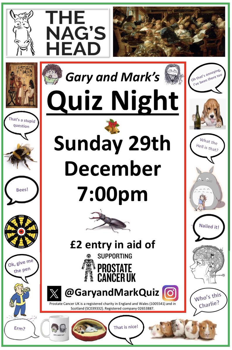 Next quiz is that convenient bubble inbetween Christmas Day and NYE when nobody has any plans! 

Also our New Year Eve’s tickets are now on sale 🥳🥂🍾

We’ll update the website at some stage I’m sure:

thenagsheadreading.co.uk/news/