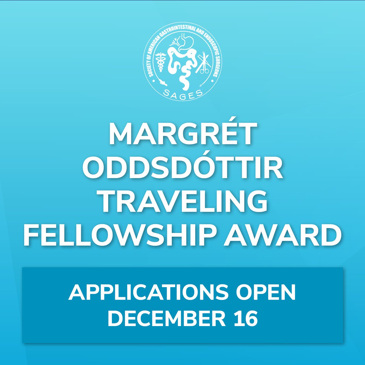 Honoring Professor Margret Oddsdöttir, an international pioneer in laparoscopic surgery, the award will go to a woman surgeon from a low/middle income country and her chosen research or clinical team member to attend the SAGES 20205 meeting. sagesfoundation.org/margret-oddsdo…