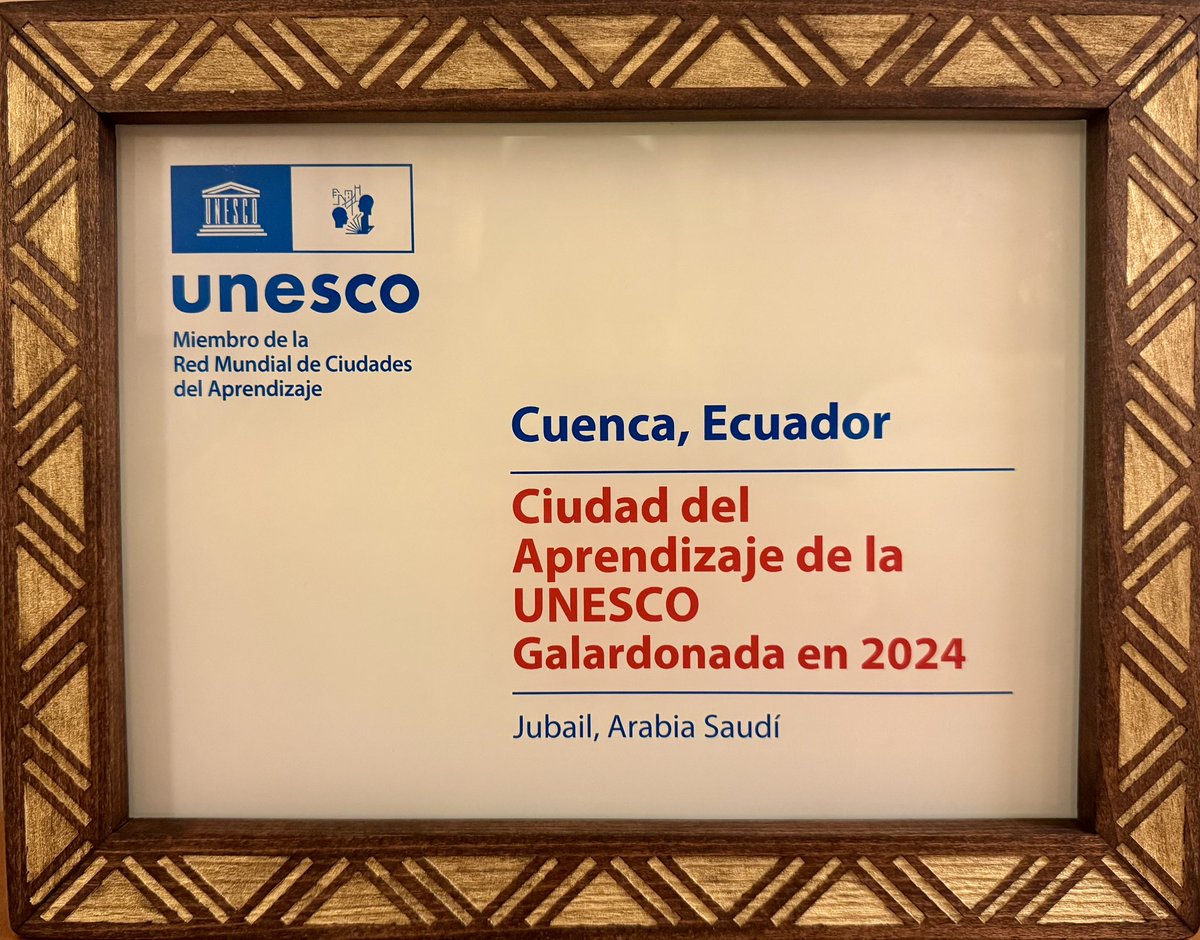 czamoramatute's tweet photo. 🚨#Importante

➡️Reconocimiento Mundial 🌍 

Con inmensa alegría y orgullo, por parte de UNESCO, recibí a nombre de #Cuenca, el galardón:

📍”Ciudad del Aprendizaje de la UNESCO, Galardonada en 2024, Jubail, Reino de Arabia Saudita 🇸🇦”

✅Un logro más para la ciudad que la construimos tod@s, con profundo amor.

#AmorPorCuenca❤️💛