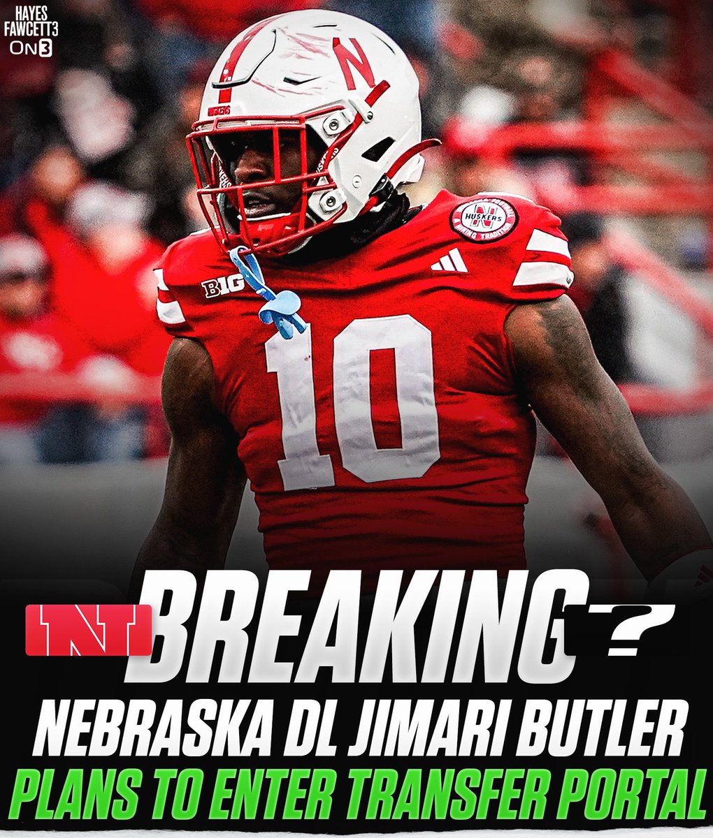 BREAKING: Nebraska DL Jimari Butler plans to enter the Transfer Portal, he tells @on3sports

The 6’5 260 DL totaled 65 Tackles, 7.5 Sacks, &amp; 1 FF in his 3 years with the Cornhuskers 

on3.com/db/jimari-butl…