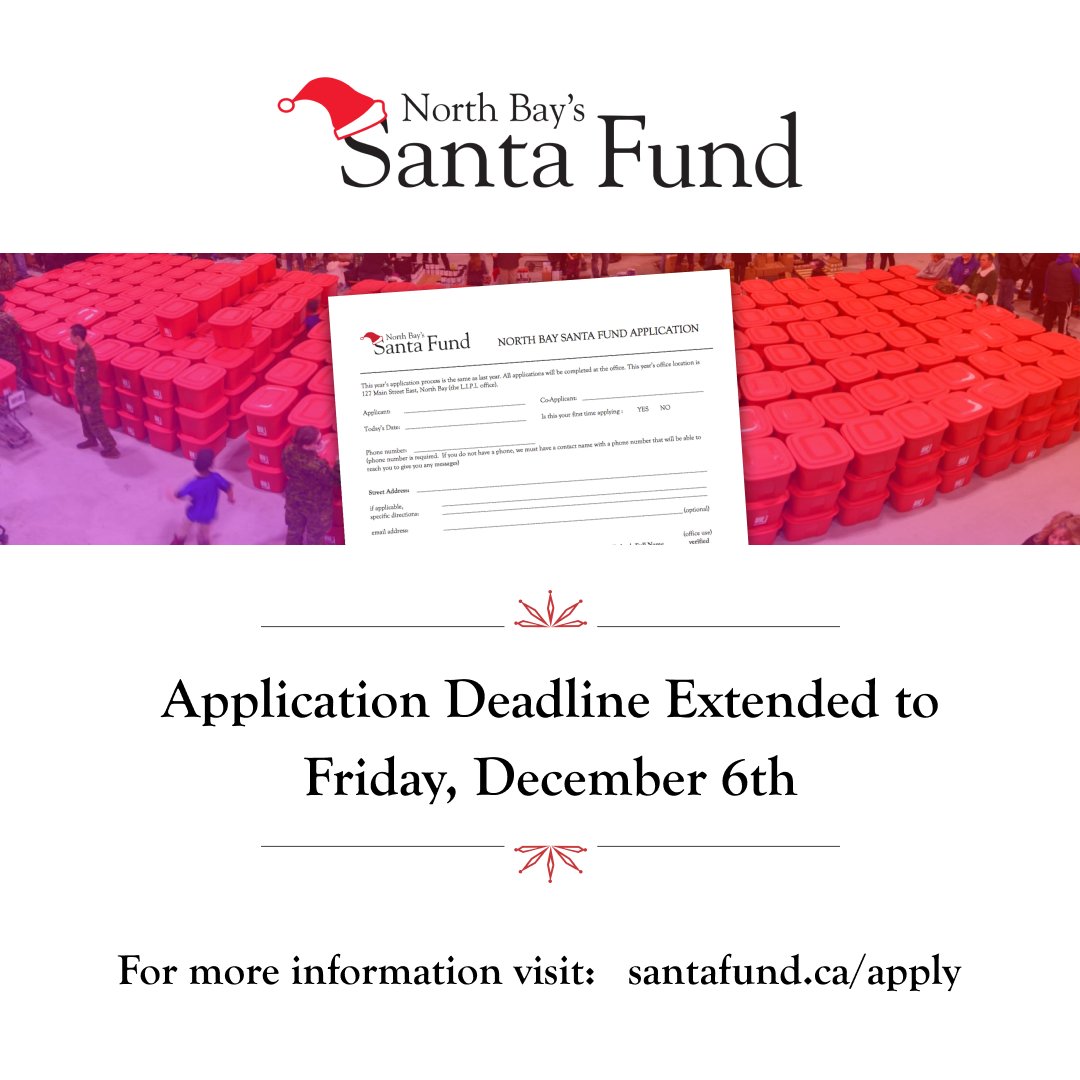 We've extended the deadline until December 6th! Please call LIPI at 705-472-1337 to apply today. santafund.ca/apply
