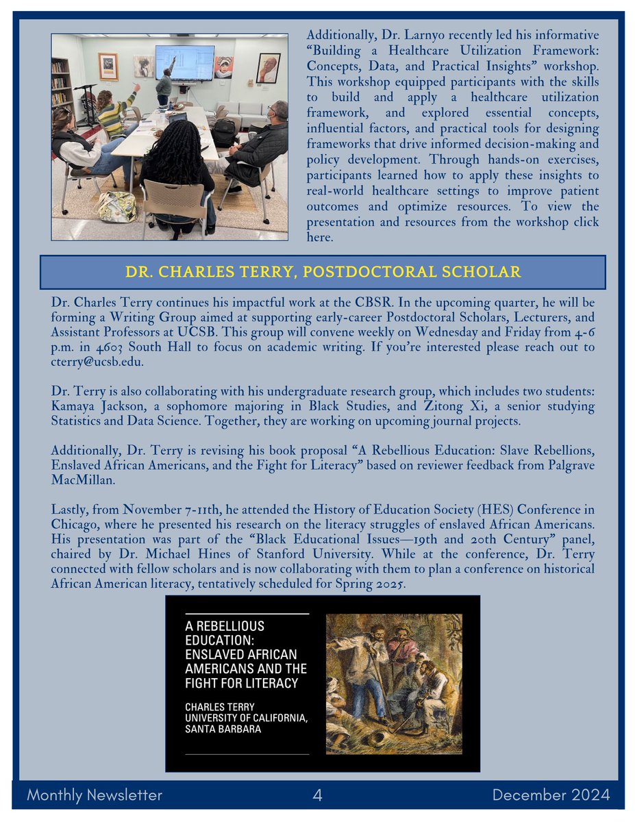 Our December newsletter! Visit cbsr.ucsb.edu "News" page to access full newsletter and links.