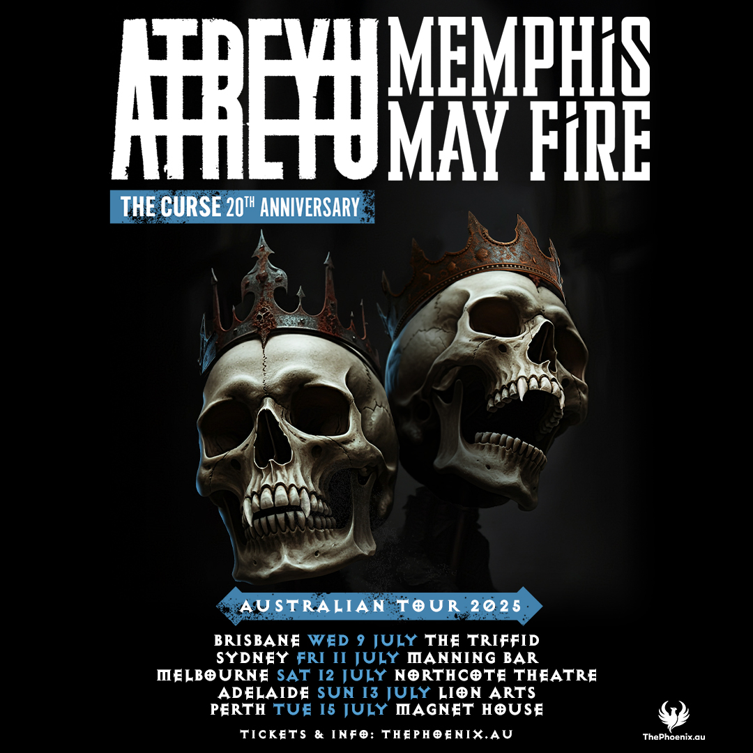 📢 TOUR ANNOUNCEMENT!
ATREYU will bring the 20th Anniversary Tour of their epic album, 🦇The Curse🦇 to Australia and if that was not enough, they will be matched by MEMPHIS MAY FIRE in their first visit in over a decade!
Details at thephoenix.au