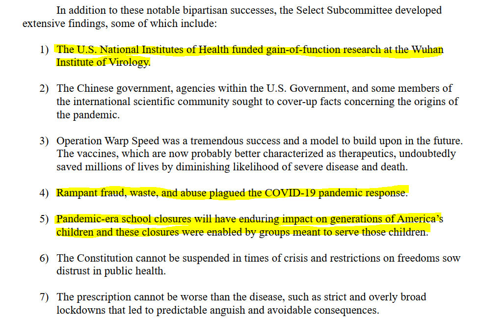 This is why there should be no suppression of  
Freedom of Speech (within the bounds of the law).  Zero, none, zilch... 

These are the top findings from:
Select Subcommittee on the Coronavirus Pandemic. After Action Review of the COVID-19 Pandemic:

It's bad enough people were
