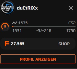 LvL 8 geschafft! morgen gehts ab zu LvL 9!
Jeden tag Live auf: twitch.tv/ductrixx

Kommt gerne rein <3