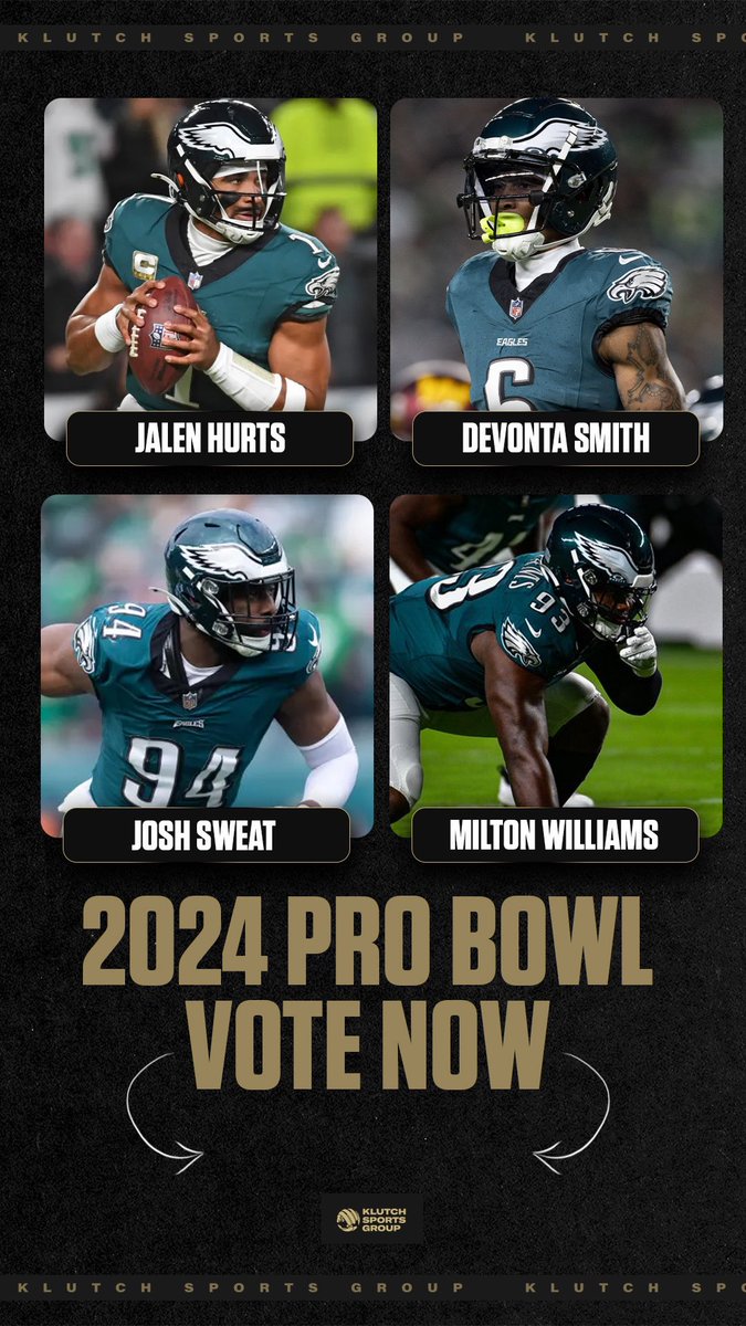 Repost to vote: 
#ProbowlVote Jalen Hurts
#ProbowlVote Devonta Smith
#ProbowlVote Josh Sweat
#ProbowlVote Milton Williams