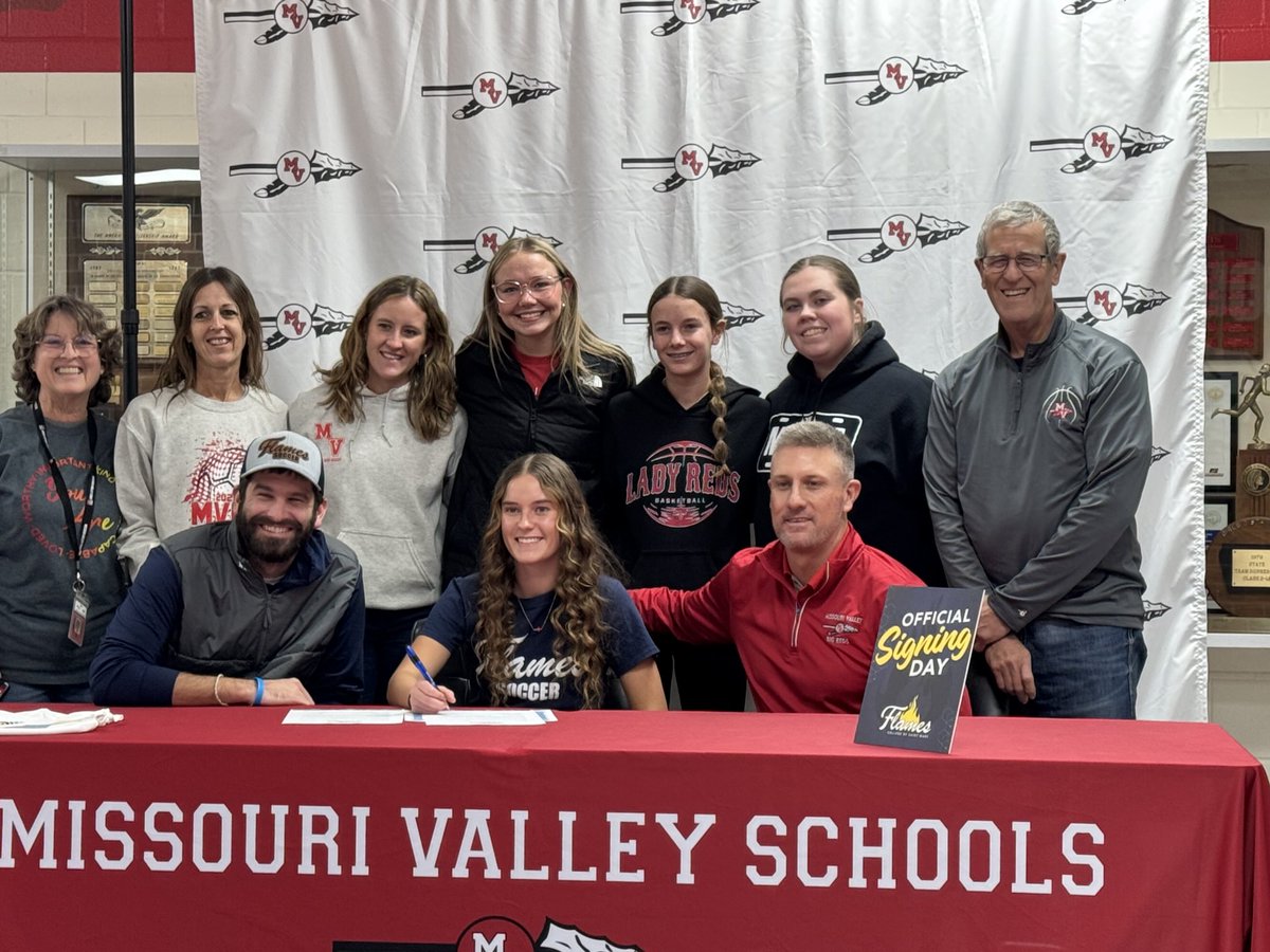 BigRedsPride's tweet photo. One of Missouri Valley’s best, Devon Koyle, signs on to continue her education and soccer career at the College of St. Mary’s. #TheNextLevel #MVPride https://t.co/8UbMwtDzEg