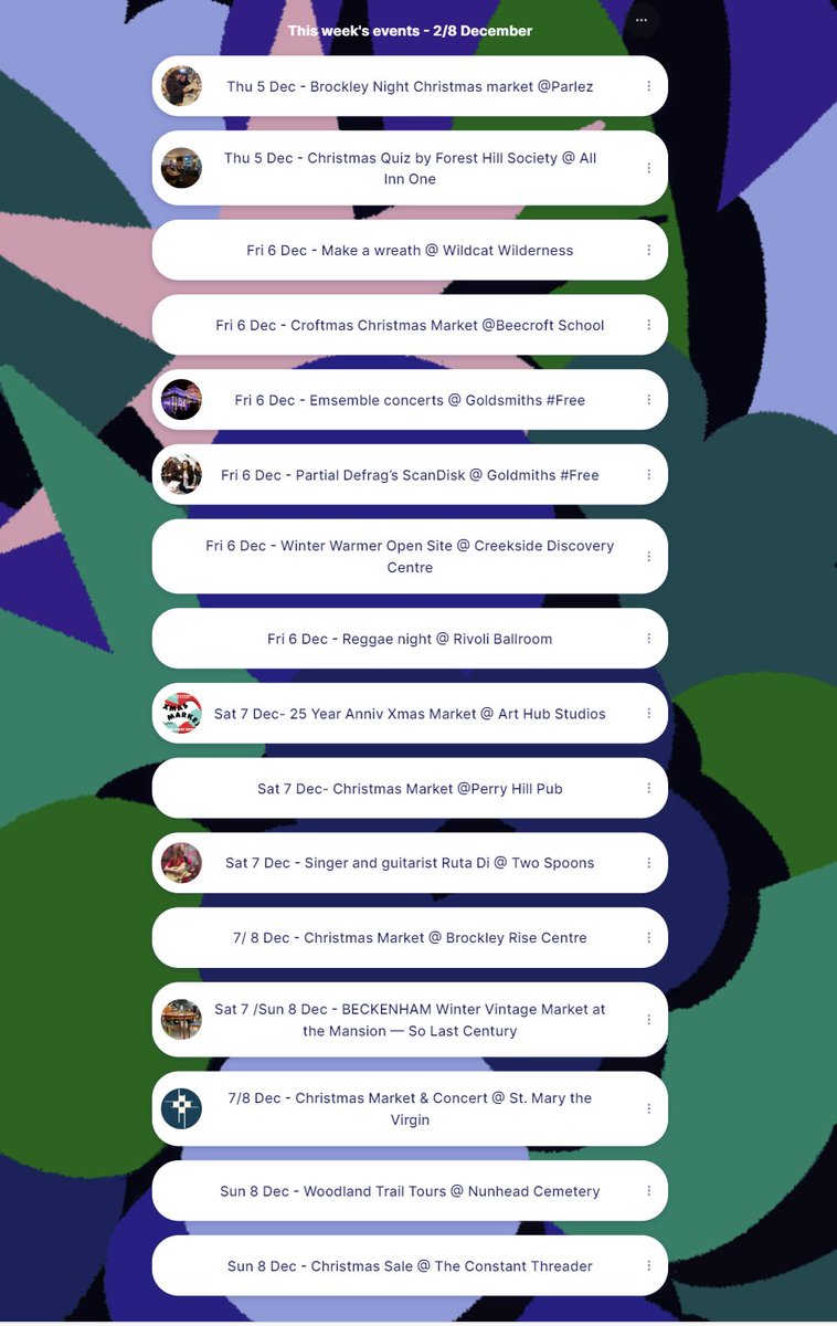 So many events in #Lewisham this week! 
From Christmas markets, to live music, walks, quiz nights and comedy.
You can find a list below, and links to all events at linktr.ee/lewishamwhisper
Where are you planning to go? #WhatsOnThisWeek
