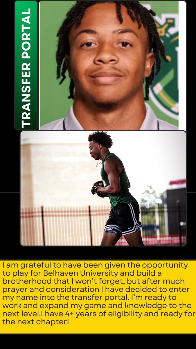 Officially in the Transfer Portal! Ready to work on and off the field, to make a positive impact wherever I go next! 
* 6’0 175lbs WR * 4.0 GPA
 #AGTG <a href="/Coach_JHolloway/">Jared Holloway</a> <a href="/_MrJns/">Carvel Jones</a> <a href="/Coach_Plair/">Scott Plair</a> <a href="/Redshirt_Portal/">Redshirt Sports Transfer Portal</a> <a href="/PrepRedzoneAL/">Prep Redzone Alabama</a> <a href="/kjmaye_4/">KJ Maye</a> <a href="/CoachRique/">Enrique Williams</a>