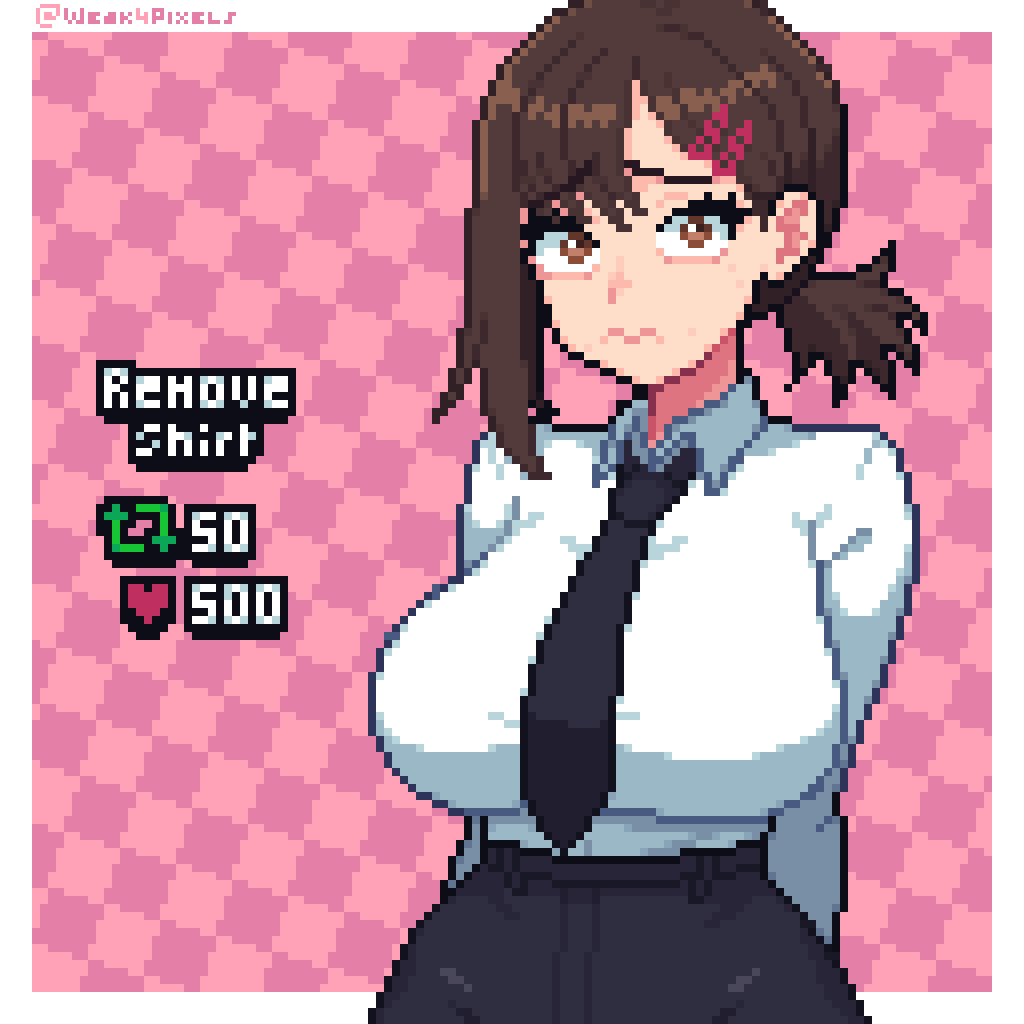 weak4pixels's tweet photo. Kobeni Strip Game pt.1 😳✨
Will we hit the goal?
#pixelart #ドット絵 #stripgame https://t.co/xqu2yDn8a7
