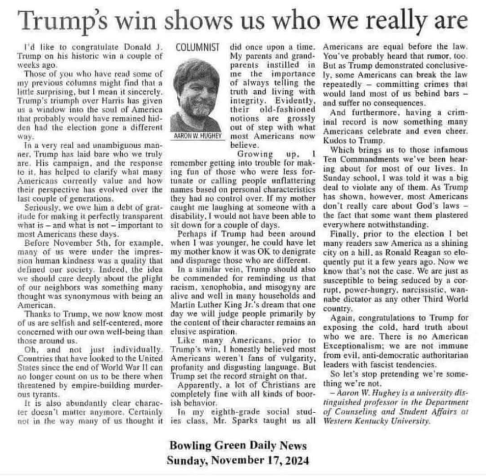Trump's win shows us who we really are: This article by professor Aaron W. Hughey is one of the most powerful and accurate post-election indictments of America you'll ever read. 😳👇