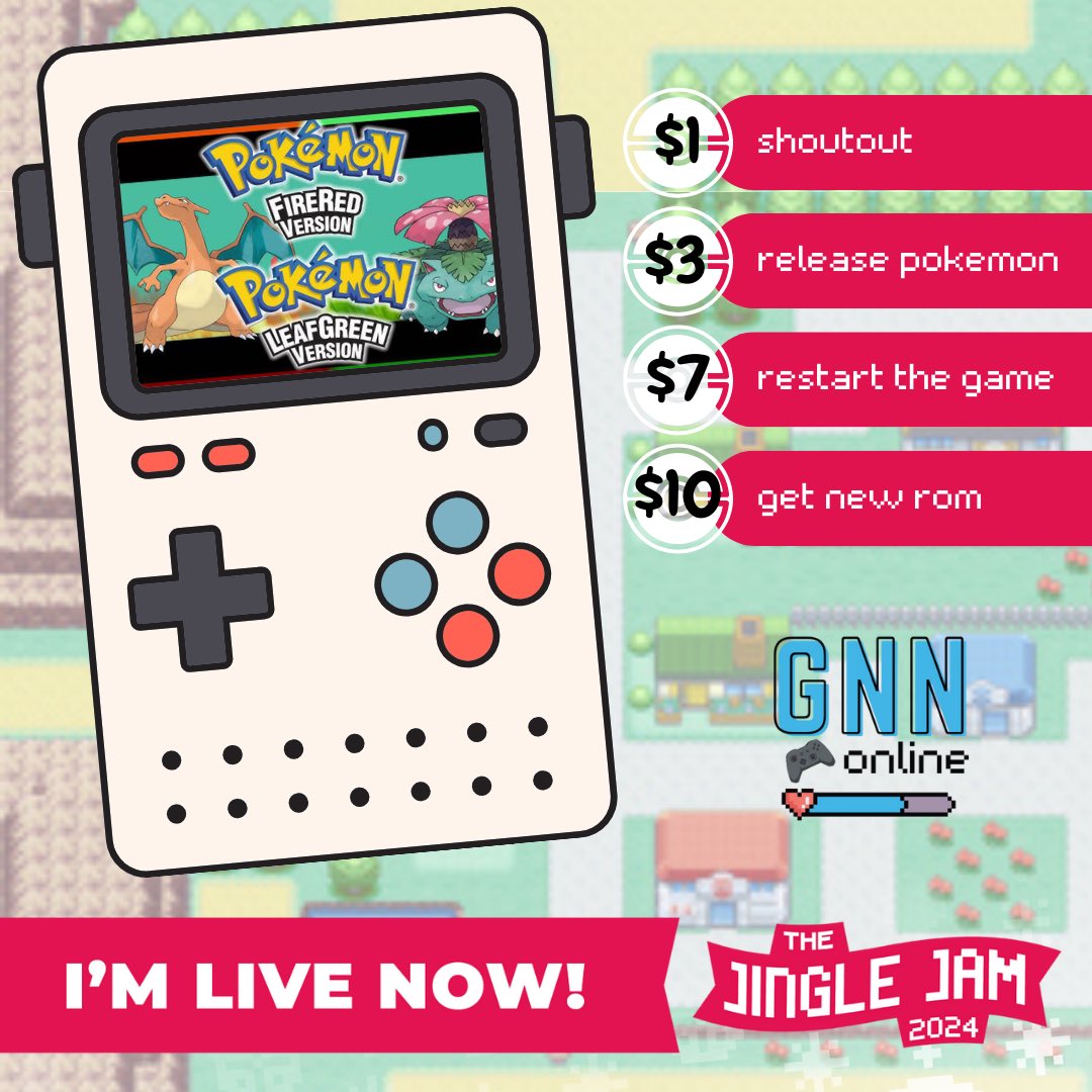 We’re jingling, we’re jamming, we’re playing a #Pokemon randomizer for #JingleJam2024 🔔 🔴 

Come join us on YouTube / Twitch for some games, charity, and disaster ❤️🎮

#GamingCommunity #livestreaming #StreamerCommunity #SmallStreamerCommunity