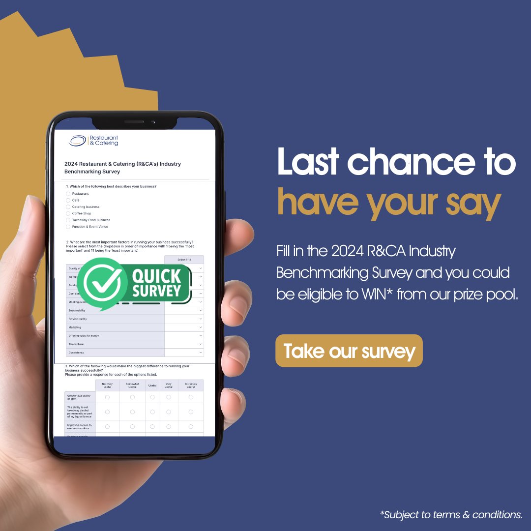 🗣️Last chance to make an impact! form.jotform.com/Marketing_RCA/…

Establish your voice within the #hospitality sector by filling out <a href="/RestCatering/">Restaurant & Catering Australia</a>’s quick survey.

Every survey participant will be in the draw to WIN a selection of prizes*.