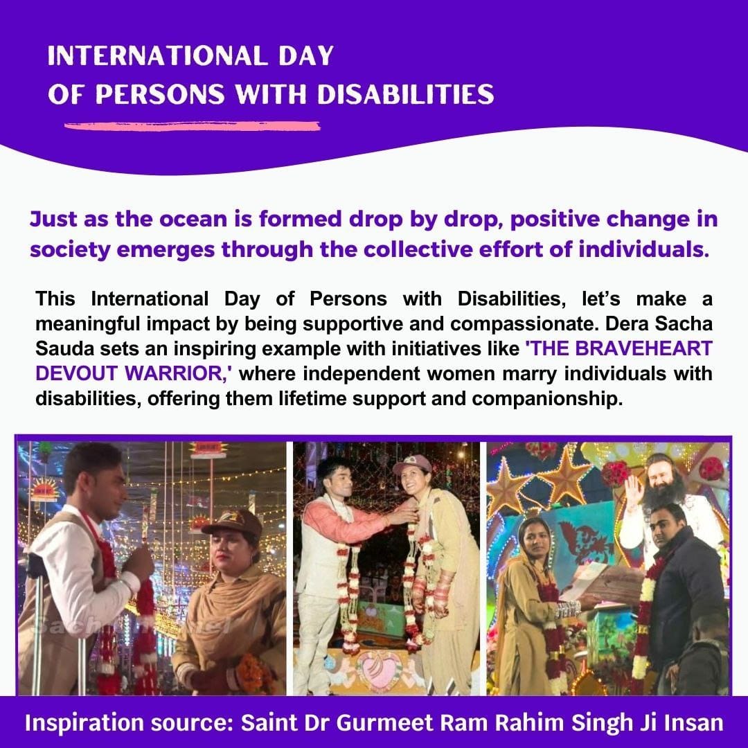 On #InternationalDayOfPersonsWithDisabilities - Let's come together to do all that we can to give the people with disability a normal life. As DSS disciples help the differently abled by donating free artificial aids with Saint Dr MSG Insan's teachings.. #IDPD2024 🧑‍🦽
