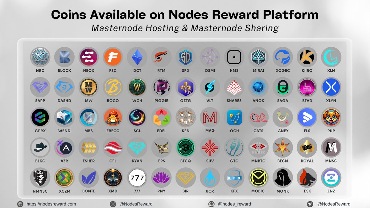NodesReward's tweet photo. these are the coins #available on #NRP so far.
And will continue to #increase.

Want to add another coin? Lets comment below!

#masternode #smartnode #sharednode #hosting #platform 
@Suvereno2 @FlitsWallet @PUPcoinOfficial 
@LyntheX_XLYN 
@EdelweisCoin 
@CoinMobility
and more...! https://t.co/ankoMrnvg2