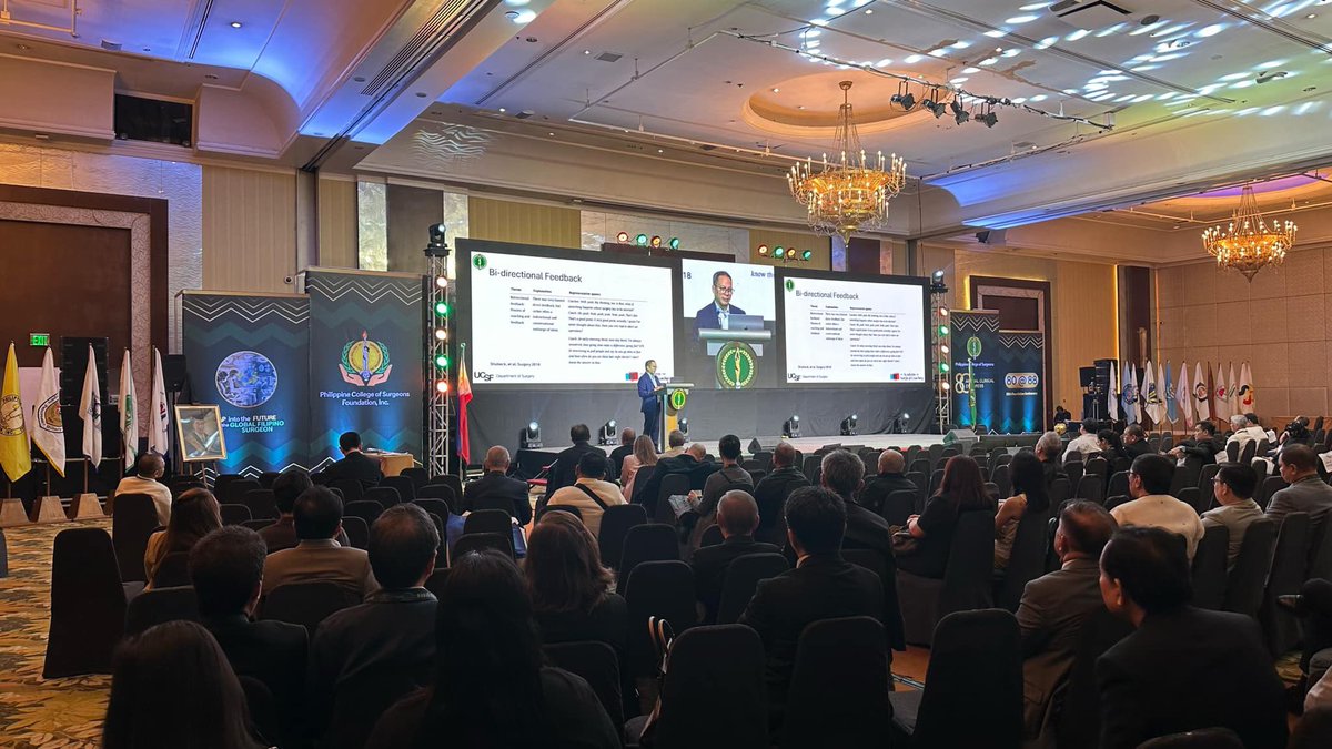 FilipinoSurgeon's tweet photo. Thank you to the @PhCollSurgeons for the invitation to give a talk on #SurgicalCoaching at the 80th Congress. Great turnout for a topic that can make a difference in surgeon well-being and patient safety and happy to see two of my fave colleagues in attendance @UCSFSurgery https://t.co/FKnGkuOPjk