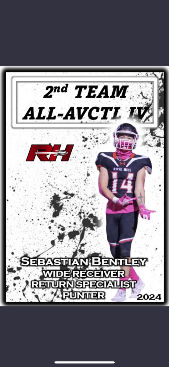 Sebastian Bentley (@sebastianb1349) on Twitter photo Had a great Junior season with 2nd team All-AVCTL IV for punting, kick return, and receiver! I am beyond blessed for this past season and hoping to improve. I am looking forward to next year.
<a href="/landonrwright/">Landon Wright</a> <a href="/RoseHillFBall/">Rose Hill Football</a> Had a great Junior season with 2nd team All-AVCTL IV for punting, kick return, and receiver! I am beyond blessed for this past season and hoping to improve. I am looking forward to next year.
<a href="/landonrwright/">Landon Wright</a> <a href="/RoseHillFBall/">Rose Hill Football</a>