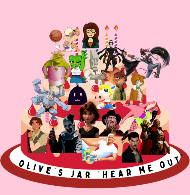OlivesCrossing's tweet photo. this is what happens when you let your community add to a Hear Me Out cake. https://t.co/XTZQ6tqb80