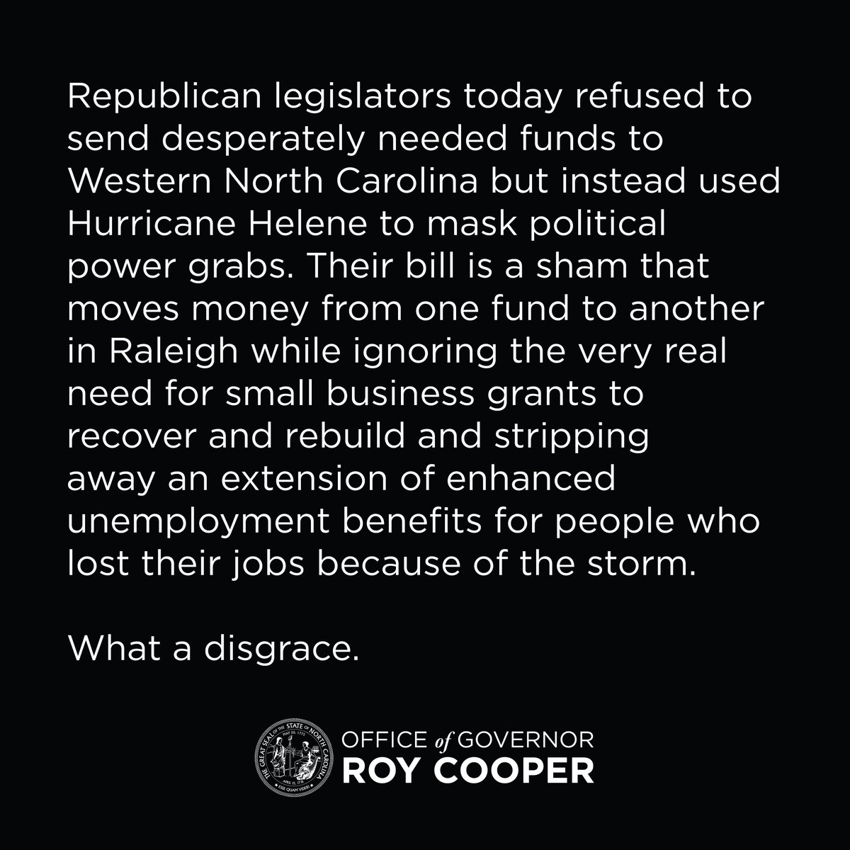 Gov. Cooper Statement on NC Senate Veto Override Vote: