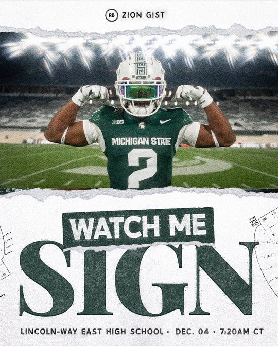 Zion 🇹🇹🇺🇸 (@zbo_gist) on Twitter photo I will be signing to play football <a href="/MSU_Football/">Michigan State Football</a> Wednesday Dec 4th @7:20am CT in the Griffins Lair. All are Welcome! ⚪️🟢⚪️🟢⚪️ I will be signing to play football <a href="/MSU_Football/">Michigan State Football</a> Wednesday Dec 4th @7:20am CT in the Griffins Lair. All are Welcome! ⚪️🟢⚪️🟢⚪️