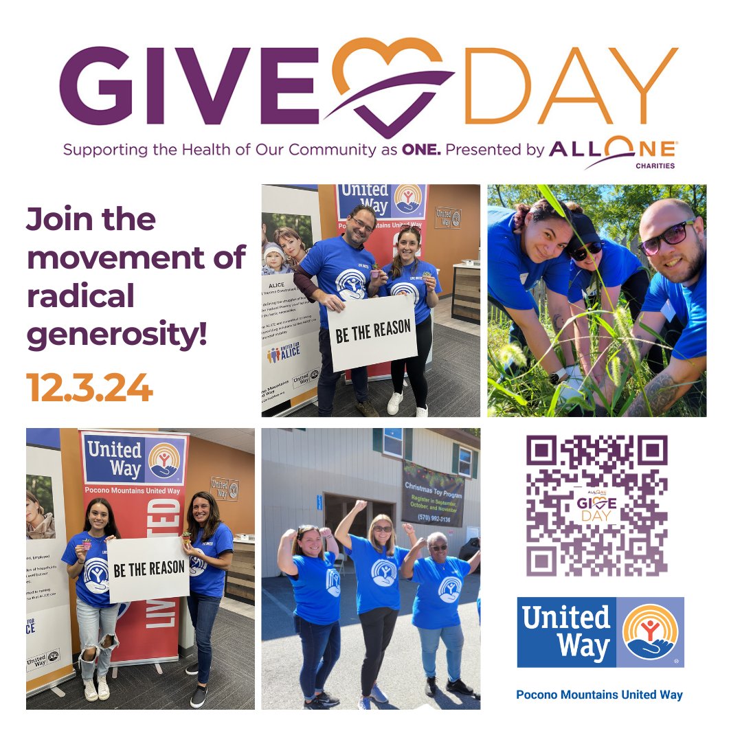 Tomorrow GIVING TUESDAY! 

Your donation can be matched up to 8 times when you donate at pmuw.org/GivingTuesday or join us from 3-6pm tomorrow for our Wine &amp; Cheese Social at our office in Stroudsburg!🤝Together, we GIVE 

#AllOneGiveDay #PoconoSeasonOfGiving #PMUW