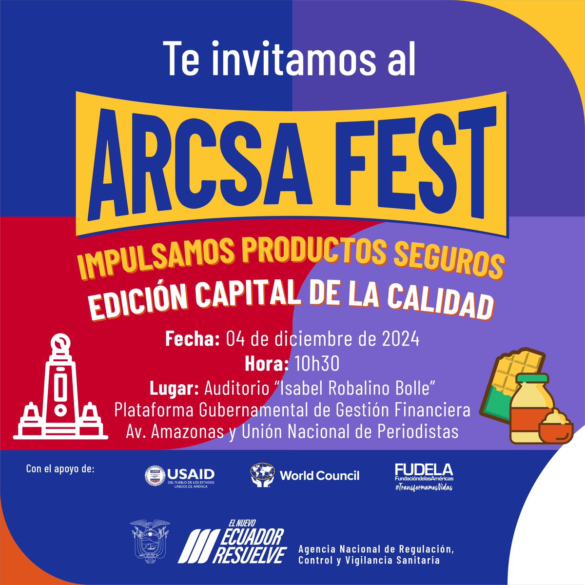 Arcsa_Ec's tweet photo. ¡Si estás en #Quito, ven al #ArcsaFest de leyff! 🙌🏽🥳

Este miércoles, la feria de emprendimiento más grande del #Ecuador llega a la capital en el marco de sus fiestas, para deleitar a los quiteños con productos deliciosos, novedosos y seguros.

#EmprendeConArcsa ✅ https://t.co/rAY3W6vjMI