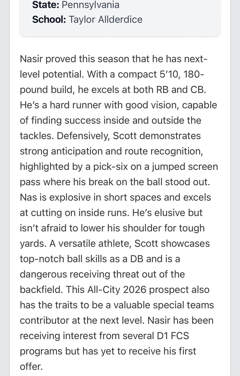 NasirScott412's tweet photo. Thanks to @AveryHawkins &amp; @PrepRedzonePA for the positive write up !
 @DiceDragonsFB @CoachPFerguson https://t.co/gUb66v5As2