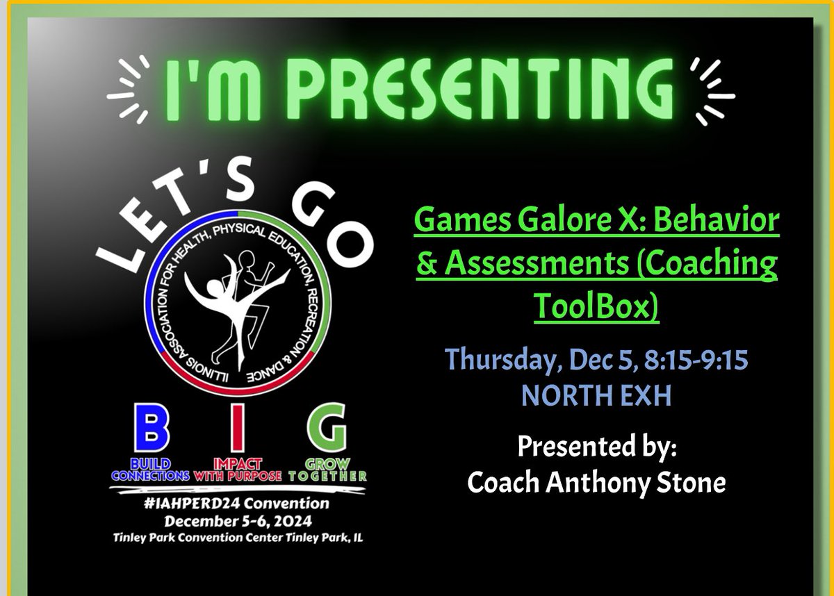 Anthony Stone (@coach_stone_mt) on Twitter photo I'm excited to present again this year at <a href="/IAHPERD/">IAHPERD Illinois Assoc for Health, PE, Rec & Dance</a> ! I'm kicking off early and only presenting one time. I hope to see you at my Thursday morning session!
Let’s pack the North EXH
#IAHPERD24 #HealthEd #PhysEd #ConventionSquad I'm excited to present again this year at <a href="/IAHPERD/">IAHPERD Illinois Assoc for Health, PE, Rec & Dance</a> ! I'm kicking off early and only presenting one time. I hope to see you at my Thursday morning session!
Let’s pack the North EXH
#IAHPERD24 #HealthEd #PhysEd #ConventionSquad