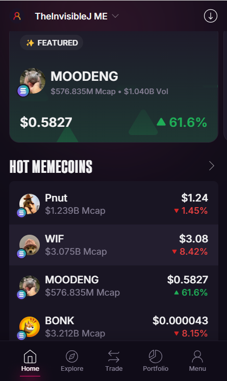 Jerrynj2's tweet photo. Love the "Hot Memecoins," "New Memecoins," "TikTok Memecoins," and "AI Memecoins" lists, and how easy it is to trade directly in the wallet. #MEwallet $ME https://t.co/bdVSOx4jcp